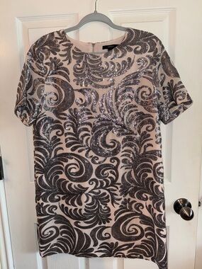 Sequined Swirl Shift Dress - Blush & Silver